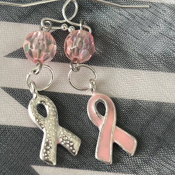 Pink Breast Awareness Dangle Earrings - Picture 3 of 6